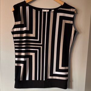 NY & Co Black Cream and White Geometric Women's Top